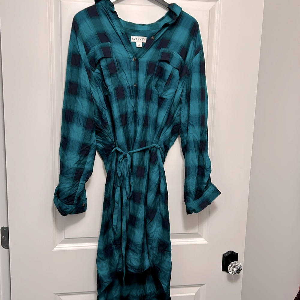 Plaid button down tie dress
